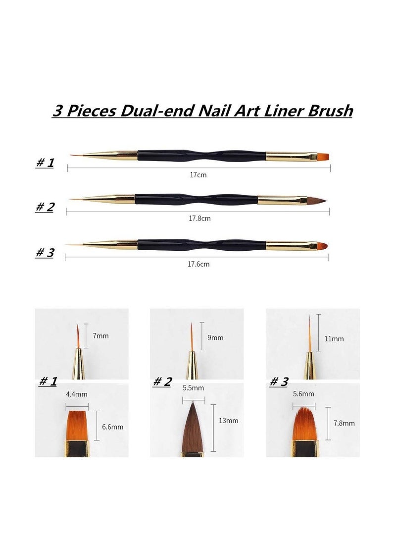 SYOSI 3 Pcs Nail Drawing Pen, Dual End Nail Art Nail Polish Pen Manicure Drawing Tool Acrylic Nail Brush DIY Nail Art Tool  UV Gel Painting Acrylic Nail Design Nylon Brush for UV Gel Decoration (7/9/11mm)  - Image 2