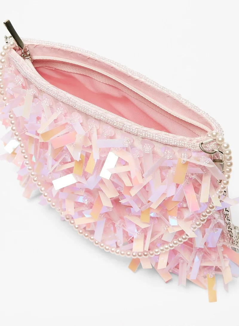 Flora Bella By Shoexpress Girls Embellished Crossbody Bag with Detachable Chain Strap and Zip Closure Ramadan Collection