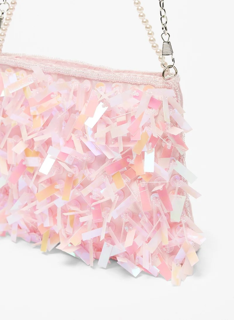Flora Bella By Shoexpress Girls Embellished Crossbody Bag with Detachable Chain Strap and Zip Closure Ramadan Collection