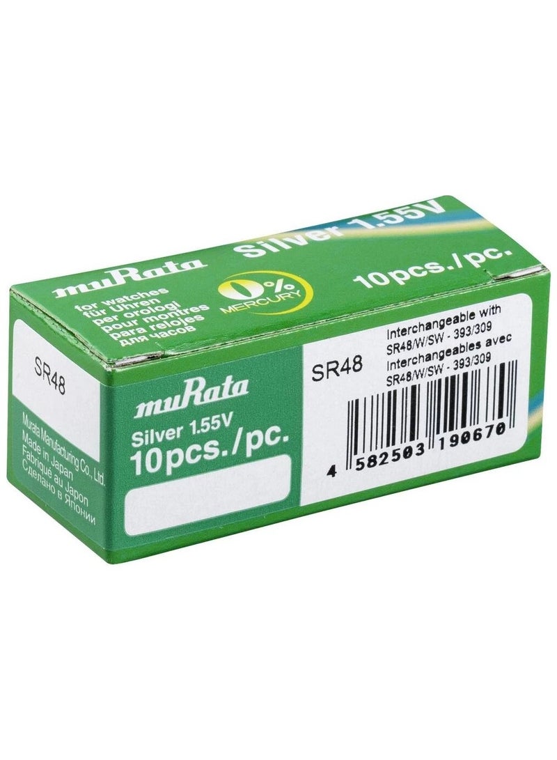 muRATA 10-Pieces Murata 393/309 SR48/W/SW Silver Oxide 1.55V Watch Batteries  - Image 1