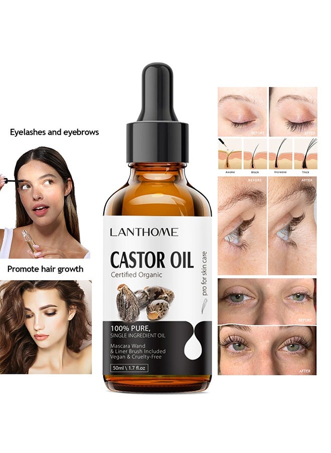 Lanthome - Castor Oil ,For Eyelashes and Eyebrows, Organic Jamaican Black Castor Oil Cold Pressed Hair Growth Oil, Skin Moisturizer Body Oil ith Eyelash Kit - Image 1