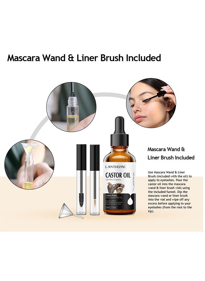 Lanthome - Castor Oil ,For Eyelashes and Eyebrows, Organic Jamaican Black Castor Oil Cold Pressed Hair Growth Oil, Skin Moisturizer Body Oil ith Eyelash Kit - Image 1