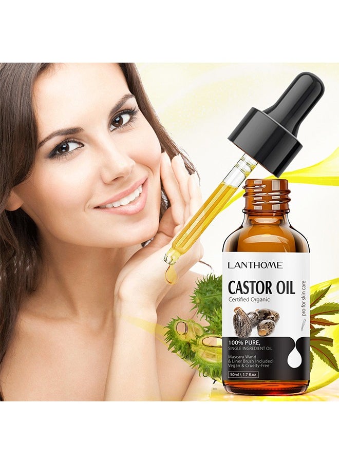Lanthome - Castor Oil ,For Eyelashes and Eyebrows, Organic Jamaican Black Castor Oil Cold Pressed Hair Growth Oil, Skin Moisturizer Body Oil ith Eyelash Kit - Image 1