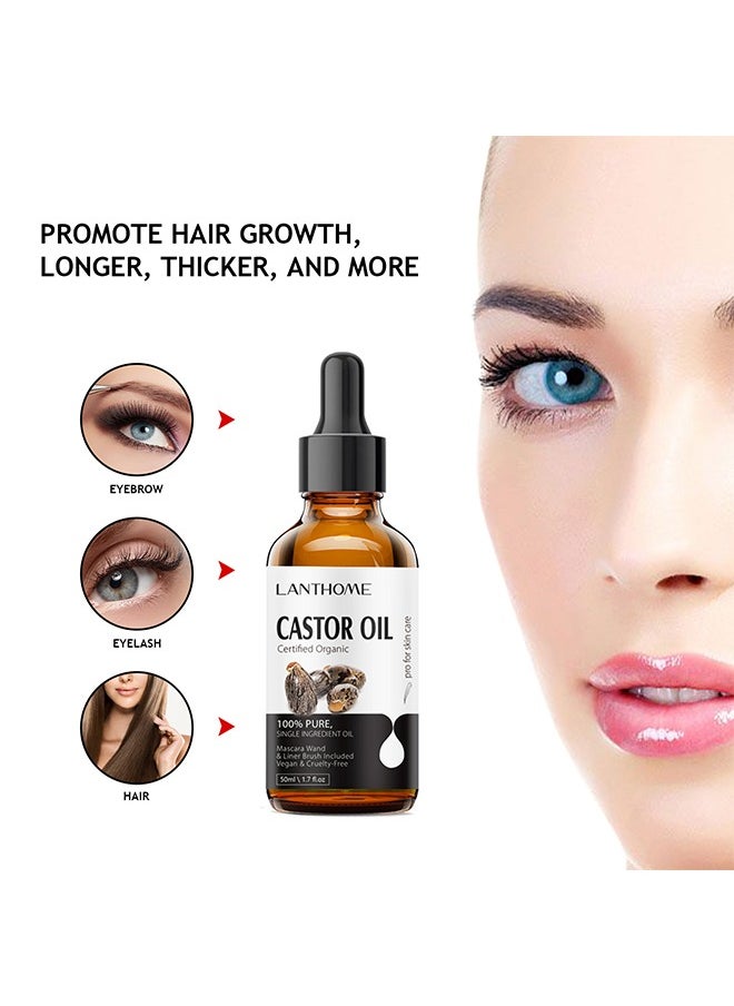 Lanthome - Castor Oil ,For Eyelashes and Eyebrows, Organic Jamaican Black Castor Oil Cold Pressed Hair Growth Oil, Skin Moisturizer Body Oil ith Eyelash Kit - Image 1