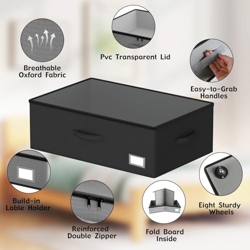 EE-RoomWorld Underbed Storage With Wheels, No Assemble Required 12 inches Height Under bed Storage Bins,Large Capacity Rolling Shoe Storage Containers，Dorm clothes Storage - Image 4