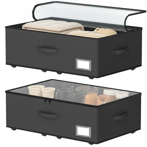 EE-RoomWorld Underbed Storage With Wheels, No Assemble Required 12 inches Height Under bed Storage Bins,Large Capacity Rolling Shoe Storage Containers，Dorm clothes Storage - Image 1
