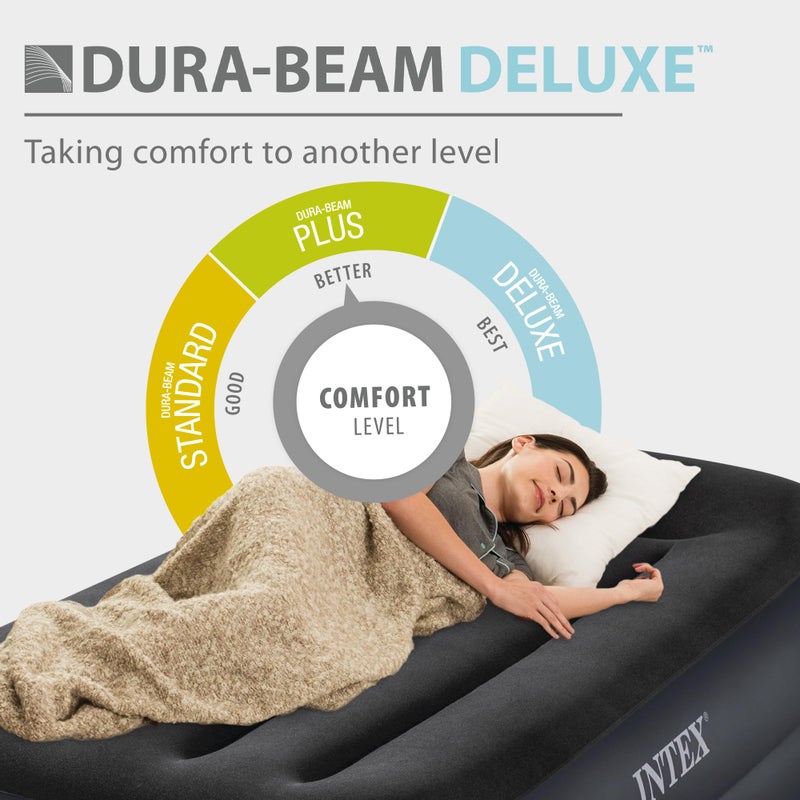 Intex Raised Airbed Mattress with Built-in Pump, Dura-Beam Plus Pillow, Twin - Portable Inflatable Luxury Blow-Up Bed for Adults, Camping, Guests - Image 4