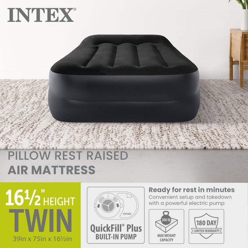 Intex Raised Airbed Mattress with Built-in Pump, Dura-Beam Plus Pillow, Twin - Portable Inflatable Luxury Blow-Up Bed for Adults, Camping, Guests - Image 2