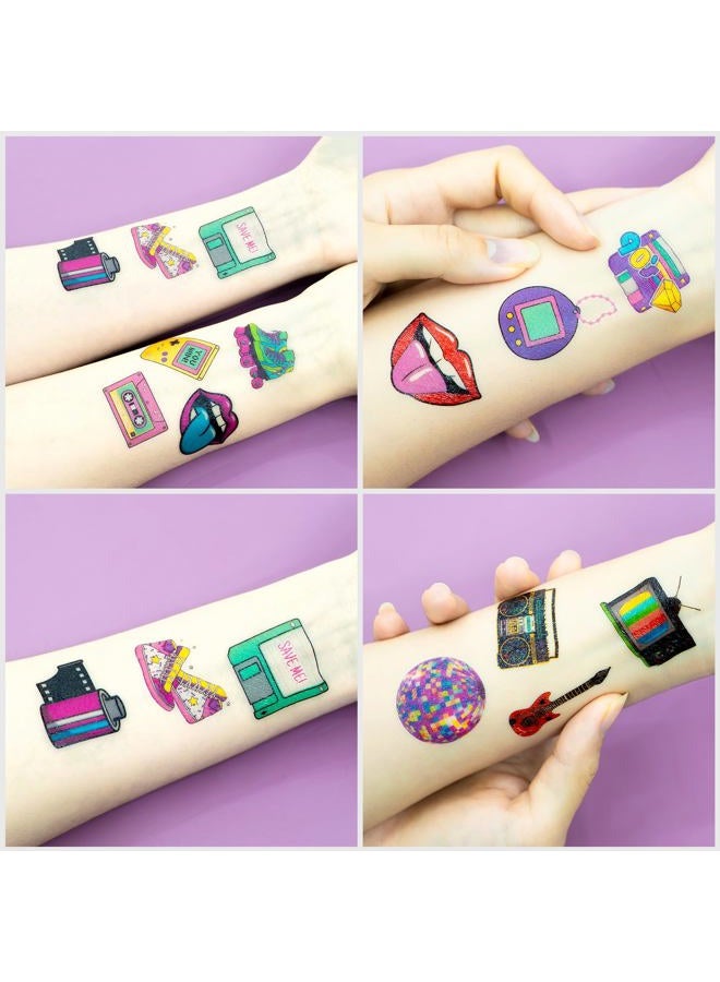90s 80s Theme Temporary Tattoos Birthday Party Decorations Favors Supplies 8 Sheets 96 PCS Retro Super Cute Fake Tattoo Stickers Party Gifts for Kids Children Girls Boys Home Activity School Rewards - Image 4