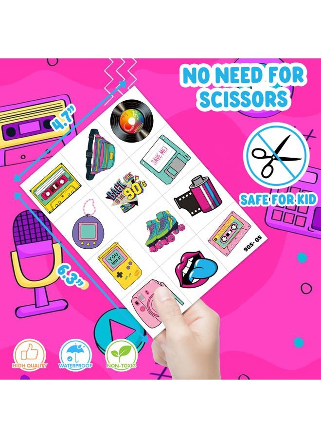 90s 80s Theme Temporary Tattoos Birthday Party Decorations Favors Supplies 8 Sheets 96 PCS Retro Super Cute Fake Tattoo Stickers Party Gifts for Kids Children Girls Boys Home Activity School Rewards - Image 5