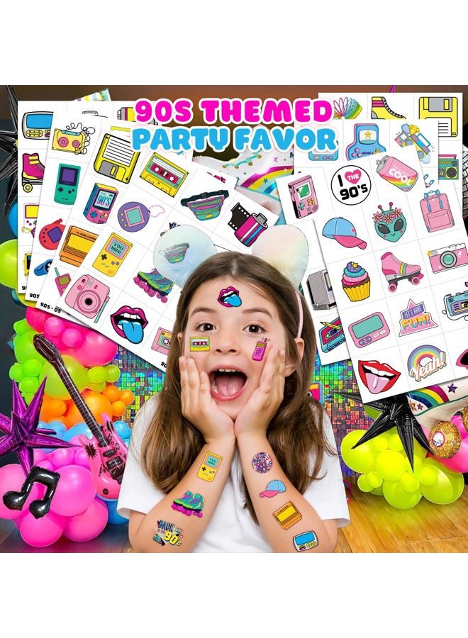 90s 80s Theme Temporary Tattoos Birthday Party Decorations Favors Supplies 8 Sheets 96 PCS Retro Super Cute Fake Tattoo Stickers Party Gifts for Kids Children Girls Boys Home Activity School Rewards - Image 2