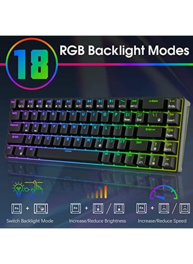 RK ROYAL KLUDGE - Rk68 Rk855 Wired 65% Mechanical Keyboard Rgb Backlit Ultra Compact 60% Layout 68 Keys Gaming Keyboard Hot Swappable Keyboard With Stand Alone Arrow Control Keys Blue Switch Black - Image 1