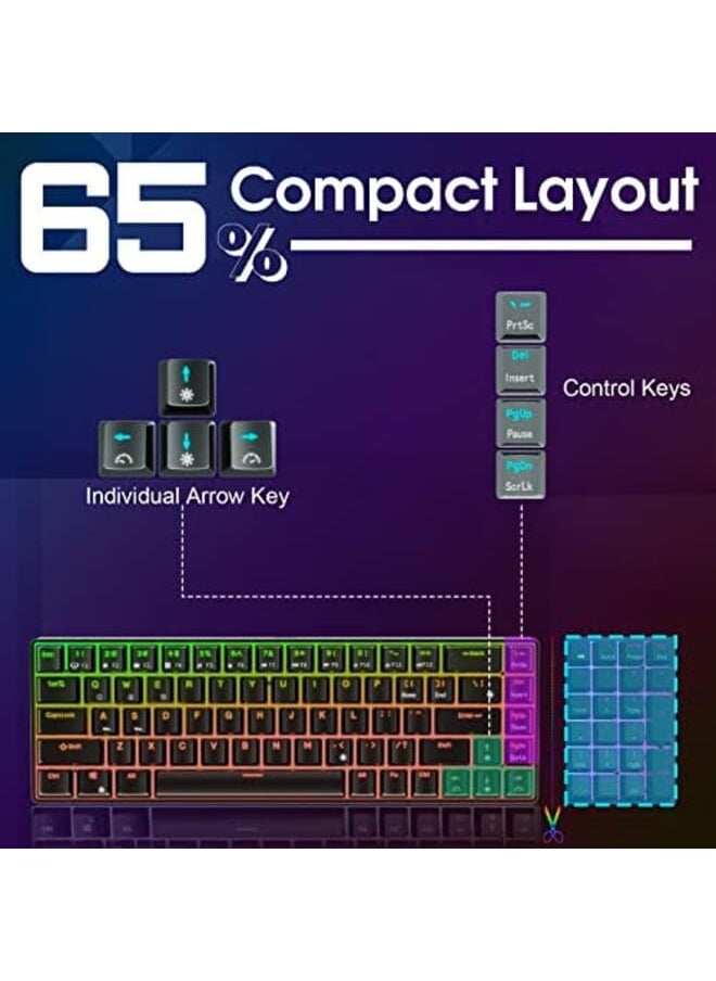 RK ROYAL KLUDGE - Rk68 Rk855 Wired 65% Mechanical Keyboard Rgb Backlit Ultra Compact 60% Layout 68 Keys Gaming Keyboard Hot Swappable Keyboard With Stand Alone Arrow Control Keys Blue Switch Black - Image 1