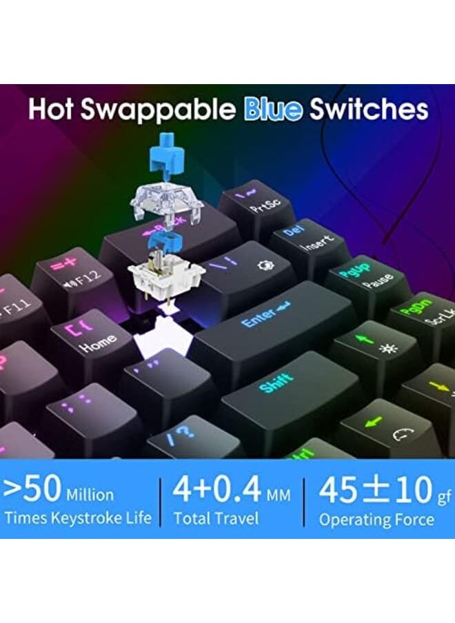 RK ROYAL KLUDGE - Rk68 Rk855 Wired 65% Mechanical Keyboard Rgb Backlit Ultra Compact 60% Layout 68 Keys Gaming Keyboard Hot Swappable Keyboard With Stand Alone Arrow Control Keys Blue Switch Black - Image 1