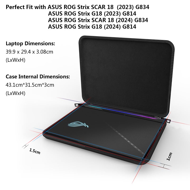 Smatree حافظة صلبة بحجم 18 بوصة لأجهزة ASUS للألعاب من سماتري لأجهزة ASUS ROG Strix Scar 18 2025 G835/2024/2023 G834، لأجهزة ASUS ROG Strix G18 2025/2024/2023 G814، حقيبة حمل واقية لأجهزة ASUS ROG Strix 18 - Image 2