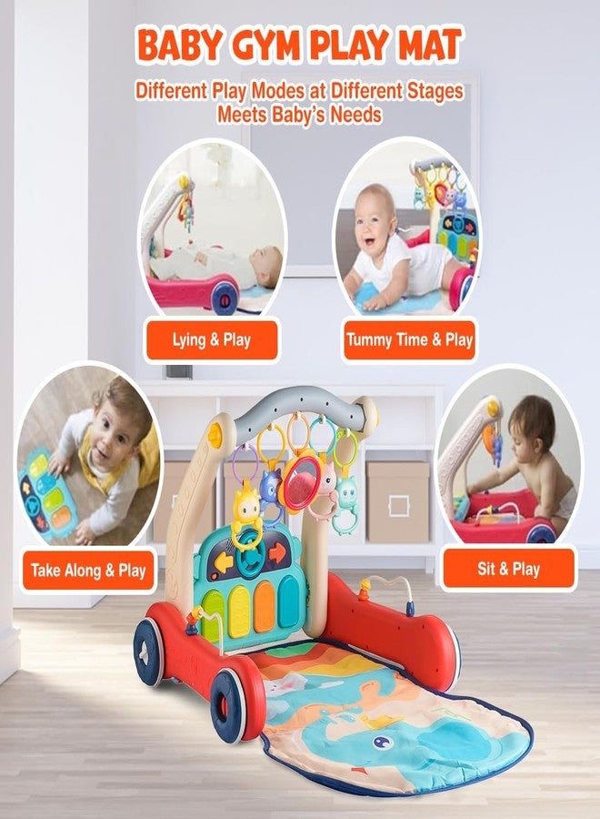 TOYIQ 5-in-1 Baby Piano Gym Mat - Infant Music Fitness Rack & Rattle Toy Set - Early Learning Play & Crawling Mat with Hanging Toys - Educational Activity Center for Babies (Multicolor, Blue) (2-in-1Gym & Push Walker) - Image 4