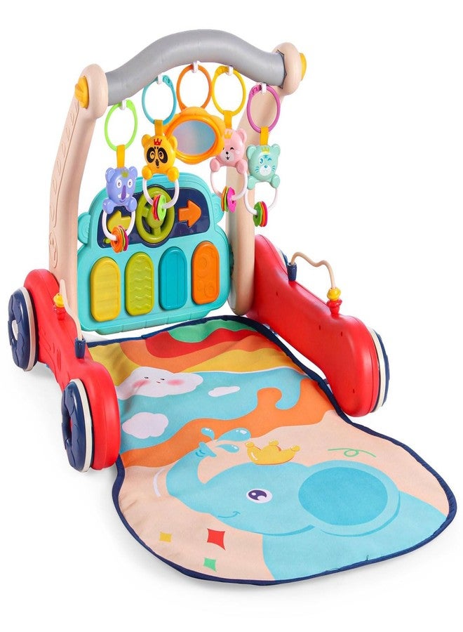 TOYIQ 5-in-1 Baby Piano Gym Mat - Infant Music Fitness Rack & Rattle Toy Set - Early Learning Play & Crawling Mat with Hanging Toys - Educational Activity Center for Babies (Multicolor, Blue) (2-in-1Gym & Push Walker) - Image 1