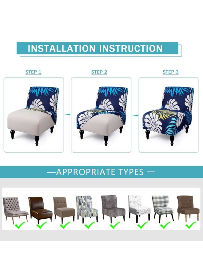Iauddy Armless Accent Slipper Chair Cover Slipcover,Stretch Spandex Printed Removable Non-Slip Silp Cover for Accent Chair Without Arms for Living Dining Room(Navy Blue/Leaves) - Image 4