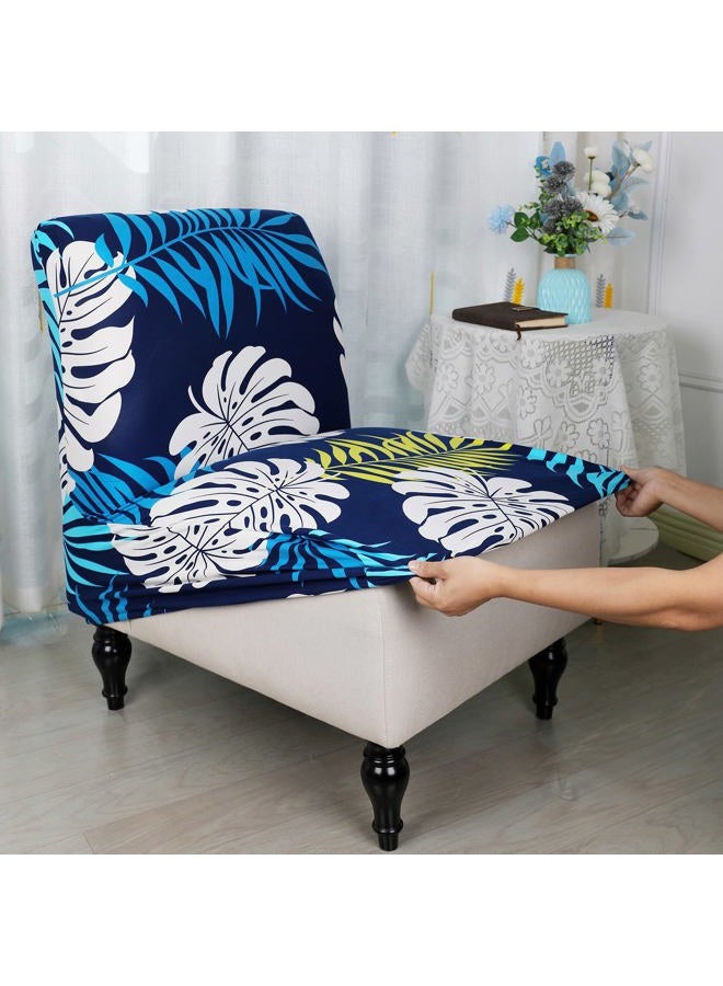Iauddy Armless Accent Slipper Chair Cover Slipcover,Stretch Spandex Printed Removable Non-Slip Silp Cover for Accent Chair Without Arms for Living Dining Room(Navy Blue/Leaves) - Image 5
