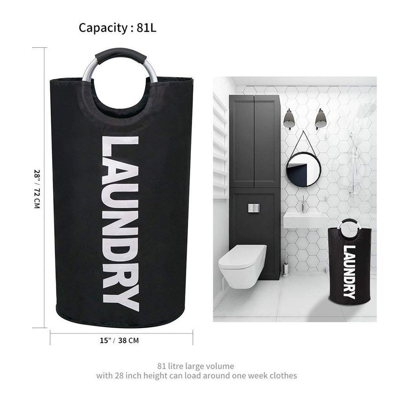 وز سلة غسيل كبيرة WZ Geanmoki سعة 82 لترًا، قابلة للطي، مصنوعة من القماش، وحقيبة ملابس قابلة للطي، وصندوق غسيل قابل للطي (أسود) - Image 3