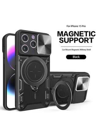 Case Cover For Apple iPhone 15 Pro Black Mobile Phone, Slide Camera Lens Cover, 360°Rotating Kickstand Ring, Bumper Shockproof Phone Case，Compatible with Car Magnetic Mount - pzsku/Z937E1F15A465CBB18876Z/45/1746759764/abe2d10b-acfd-4791-9959-e86abdab7b93