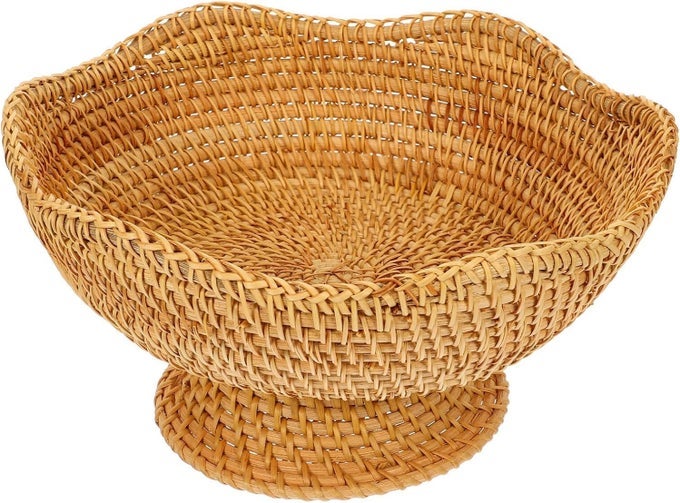 RATTAN FRUIT BOWL WOVEN FOOTED BOWL ROUND PEDESTAL PLATE DECORATIVE BOWL FOR TABLE CENTERPIECE 10 INCH RATTAN FOOTED BOWL WOVEN FRUIT BOWL FOR KITCHEN COUNTER OR TABLE DECORATIONS