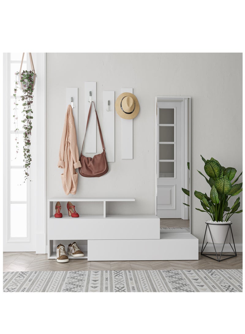 موراه خزانة أحذية موراه هوم رامدا مع مرآة - ألواح تعليق معاطف مثبتة على الحائط - مرآة كاملة الطول - 8 أزواج - منظم للسترات والحقائب والقبعات - 35 × 154 × 137 سم - أبيض - Image 1