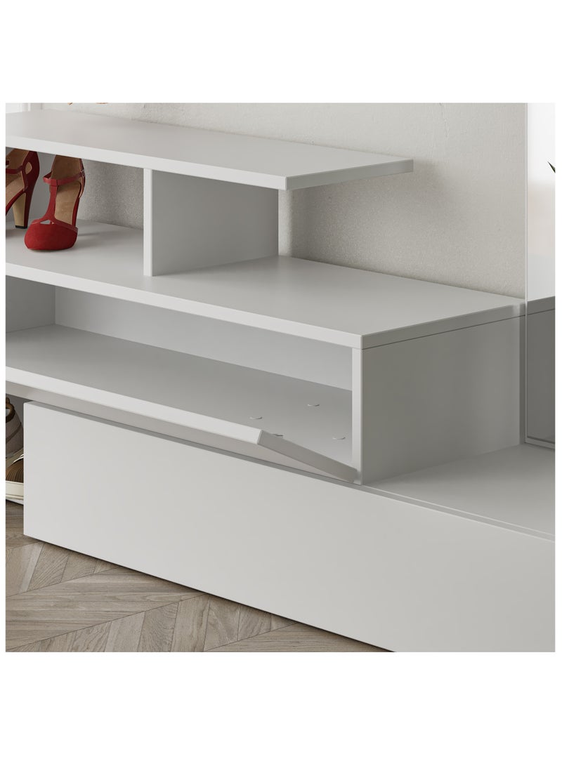 موراه خزانة أحذية موراه هوم رامدا مع مرآة - ألواح تعليق معاطف مثبتة على الحائط - مرآة كاملة الطول - 8 أزواج - منظم للسترات والحقائب والقبعات - 35 × 154 × 137 سم - أبيض - Image 4