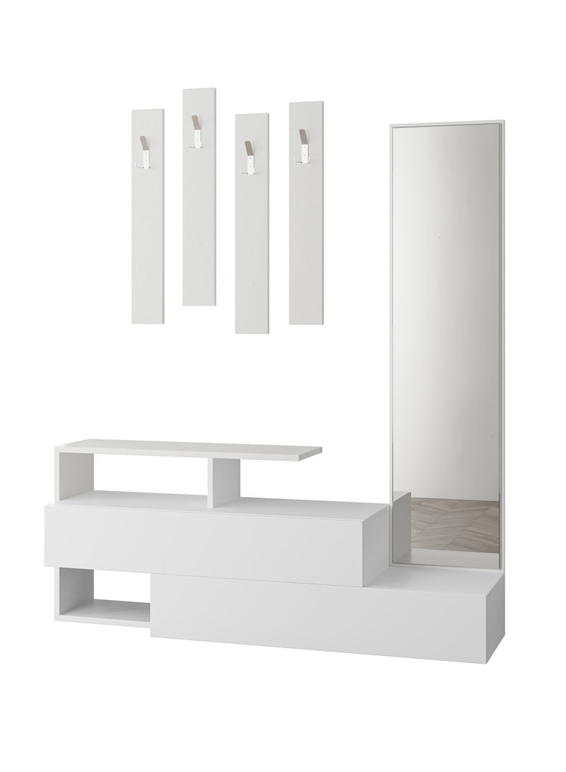 موراه خزانة أحذية موراه هوم رامدا مع مرآة - ألواح تعليق معاطف مثبتة على الحائط - مرآة كاملة الطول - 8 أزواج - منظم للسترات والحقائب والقبعات - 35 × 154 × 137 سم - أبيض - Image 5