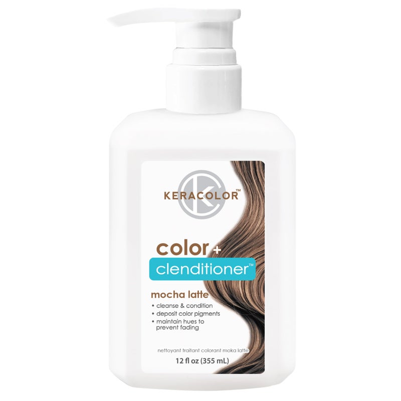 KERACOLOR Keracolor Color + Clenditioner 3-in-1 Color-Depositing Conditioner, Gently Cleanses & Conditions, Semi-Permanent Mocha Latte Hair Color, 12 Fl Oz