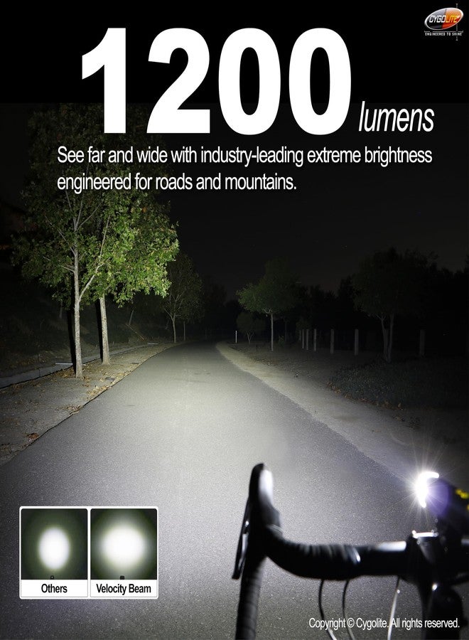 Cygolite Velocity Endurance 1,200 Lumen Bicycle Light- Anodized Aluminum Alloy- High Run Time-9 Modes- Fine Tunable Brightness-Compact IP67 Waterproof- Hard Mount- USB-C Charge-Road, Mountain, Commute - Image 2