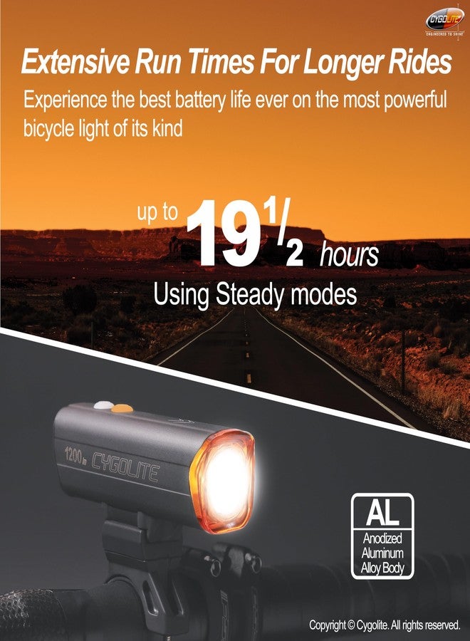 Cygolite Velocity Endurance 1,200 Lumen Bicycle Light- Anodized Aluminum Alloy- High Run Time-9 Modes- Fine Tunable Brightness-Compact IP67 Waterproof- Hard Mount- USB-C Charge-Road, Mountain, Commute - Image 3