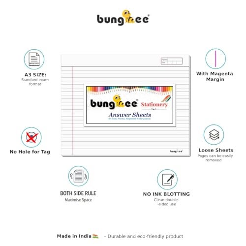 Bungbee Exam Answer Sheets for practice CBSE ICSE DU 200 Both Side Ruled Pages 100 Sheets 50 Joint Sheet without Fold With Margin No Hole for Tag - Image 5