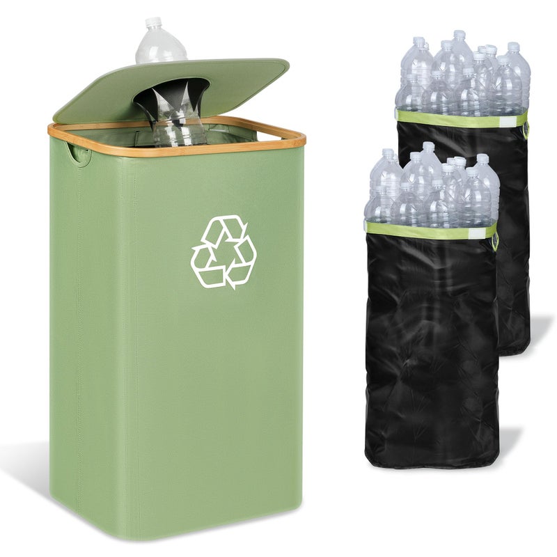 iEGrow 29 Gallons Recycling Bins for Kitchen, Indoor Recycle Bins with Lid, 110L Large Recycle bin with 2 Removeable Reusable Inner Bags, for Bottles Cans Glass Plastice Cartons(Green) - Image 1