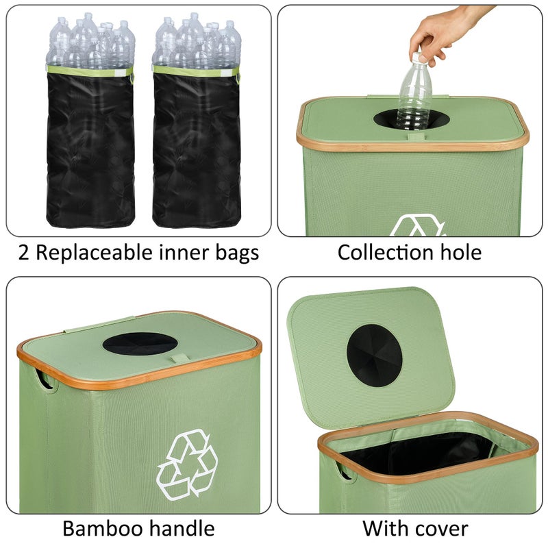iEGrow 29 Gallons Recycling Bins for Kitchen, Indoor Recycle Bins with Lid, 110L Large Recycle bin with 2 Removeable Reusable Inner Bags, for Bottles Cans Glass Plastice Cartons(Green) - Image 2