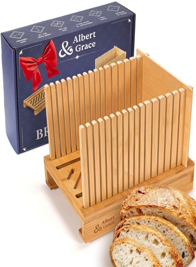 Albert&Grace Albert & Grace Adjustable Bread Slicer – Premium Cross-Laminated Bamboo, High 6.1” Guides, 3 Width Settings, 2 Slice Thicknesses – Folds Flat – Perfect for Sourdough, Homemade Loaves & Bagels - Image 1