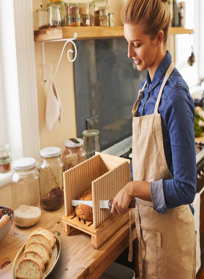 Albert&Grace Albert & Grace Adjustable Bread Slicer – Premium Cross-Laminated Bamboo, High 6.1” Guides, 3 Width Settings, 2 Slice Thicknesses – Folds Flat – Perfect for Sourdough, Homemade Loaves & Bagels - Image 2