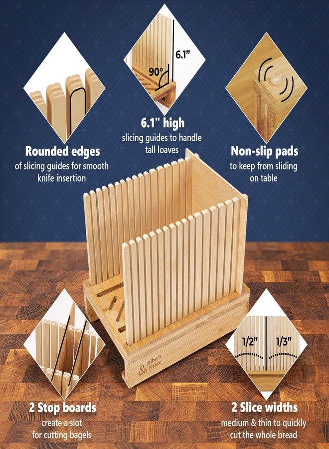 Albert&Grace Albert & Grace Adjustable Bread Slicer – Premium Cross-Laminated Bamboo, High 6.1” Guides, 3 Width Settings, 2 Slice Thicknesses – Folds Flat – Perfect for Sourdough, Homemade Loaves & Bagels - Image 4