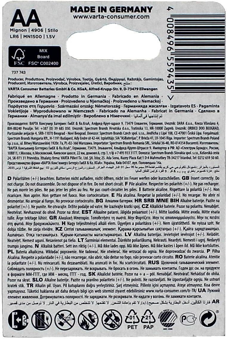 VARTA Longlife Power AA Batteries | High Energy Performance for Toys, Gaming Controllers, Robots & Flashlights | 10-Year Storage Life | Made in Germany | Premium Long-Lasting Power | Pack of 4 - Image 2