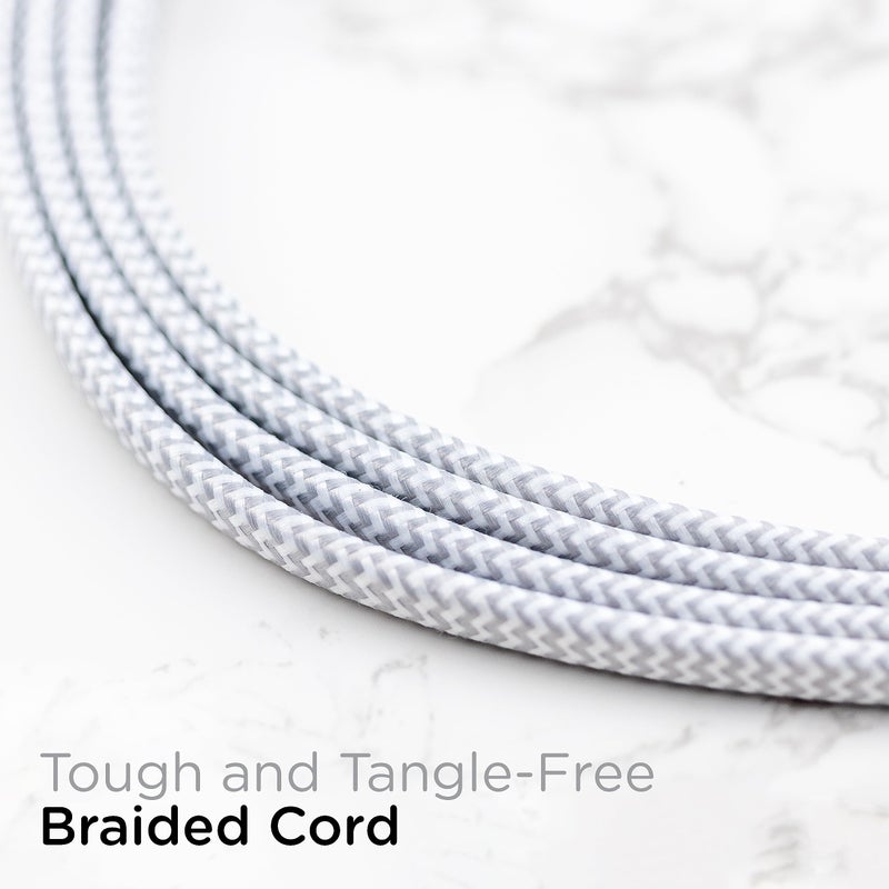 Cordinate Extension Cord, 8 Ft, 3-Outlet Flat Plug Extension Cord, Braided Extension Cord with Multiple Outlets, 2 Prong Extension Cord, Safety Slide 125V Long Extension Cord, 1 Pack, White, 39980 - Image 4