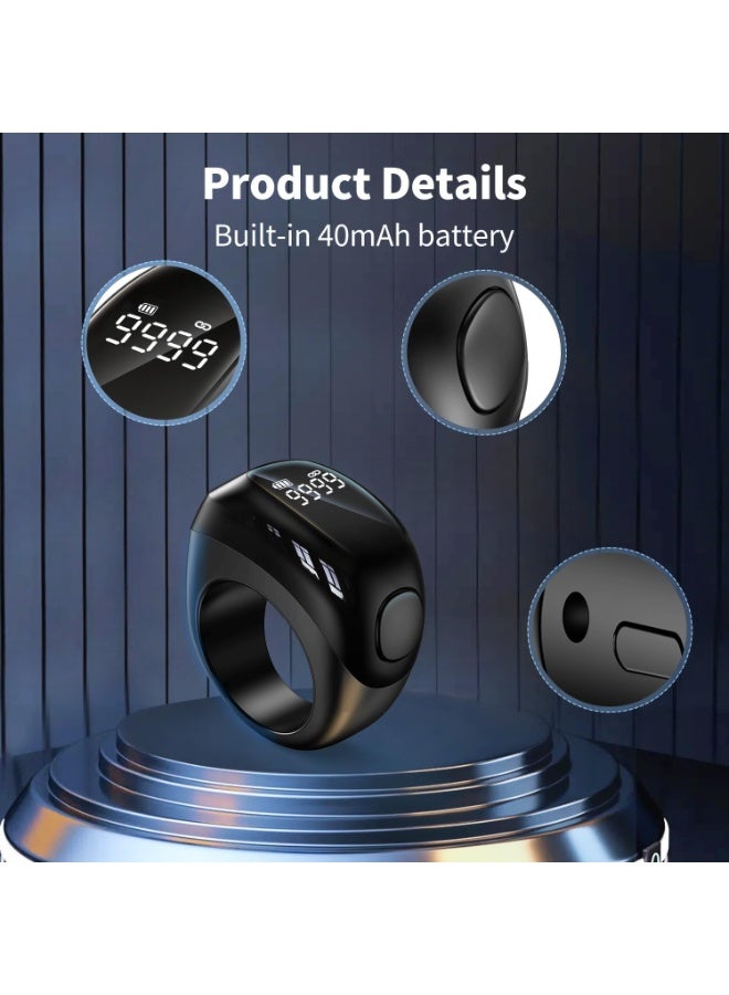 New Smart Tasbih Zikr Ring Rechargeable Zikr Ring with 3 Sizes (18/20/22mm) Ring Count Reminder Muslim Prayer Timing, OLED Display, Tasbih Counter APP Support (Black) - Image 2
