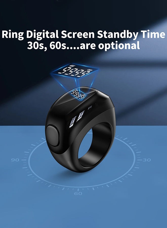 New Smart Tasbih Zikr Ring Rechargeable Zikr Ring with 3 Sizes (18/20/22mm) Ring Count Reminder Muslim Prayer Timing, OLED Display, Tasbih Counter APP Support (Black) - Image 5