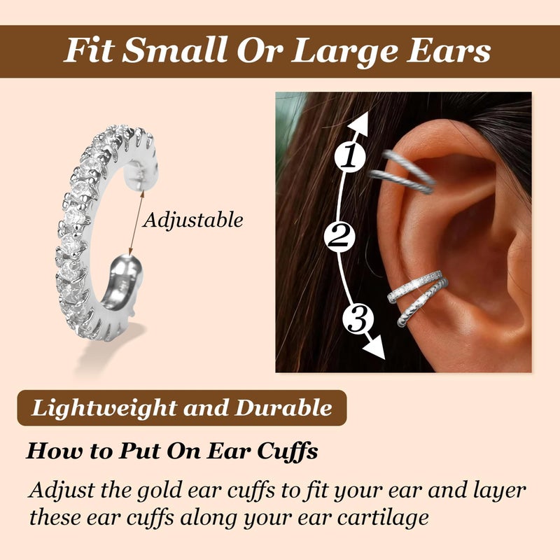 YANCHUN 5 Pairs Ear Cuffs Non Piercing Silver Ear Cuff Earrings for Women Trendy Clip on Cartilage Earring Stacks Non Pierced Adjustable Fake Earrings Set Jewelry - Image 5