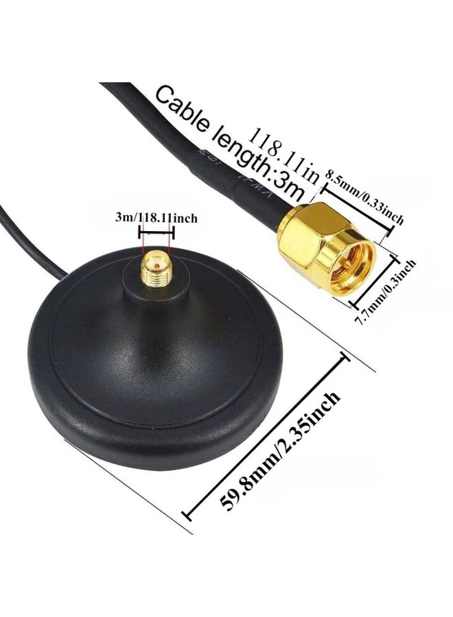 Black 3m SMA Male To Female WiFi Magnetic Antenna Extension Cable For Car Router - Image 2