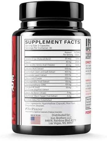 Iron Brothers Supplements Testosterone Booster for Men 90 Capsules  Testosterone Supplements for Men to Enhance Muscle Growth  Estrogen Blocker  Promotes Fat Loss  Increase Performance  30 Days - Image 2