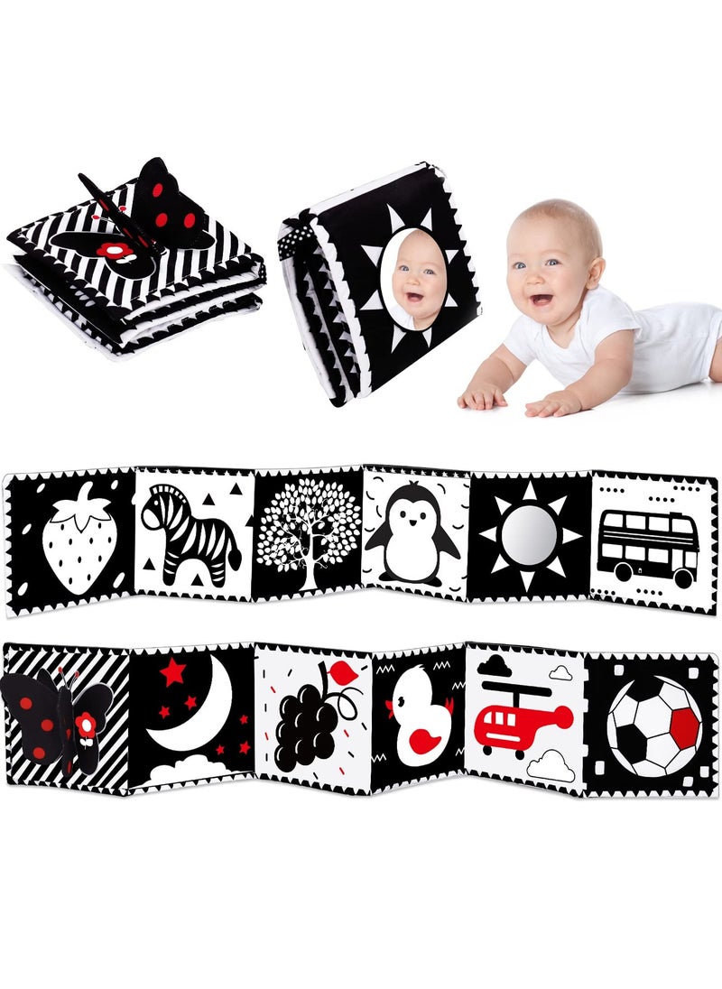 Generic - Black and White High Contrast Toys for Baby 0-3 3-6 Months Infant Tummy Time Soft Book Sensory Musical Toy 0-2-4-6 Month Babies Brain Development Montessori Crinkle Book Mirror Newborn Shower Gifts - Image 1
