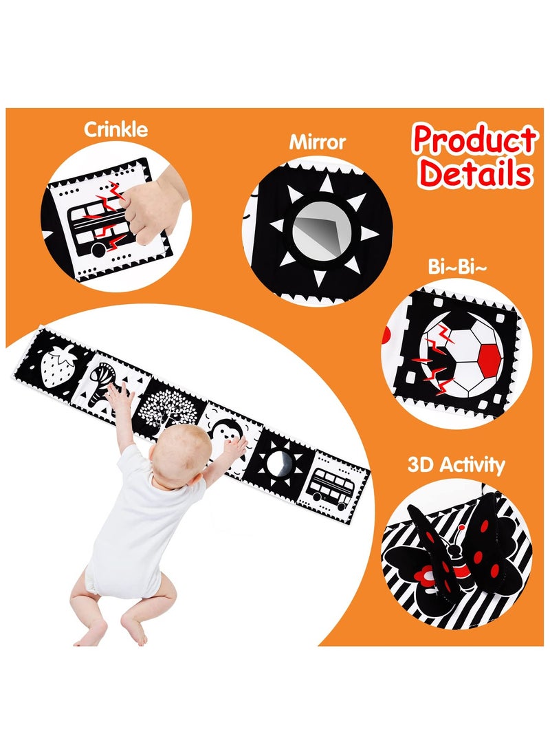 Generic - Black and White High Contrast Toys for Baby 0-3 3-6 Months Infant Tummy Time Soft Book Sensory Musical Toy 0-2-4-6 Month Babies Brain Development Montessori Crinkle Book Mirror Newborn Shower Gifts - Image 1