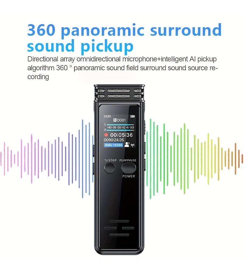 64GB Voice Activated Audio Recorder Portable USB MP3 Player Noise Reduction One Click Recording Ideal for Interviews Lectures Meetings Rechargeable Digital Audio Recorder With Playback Black Recording Equipment - Image 1