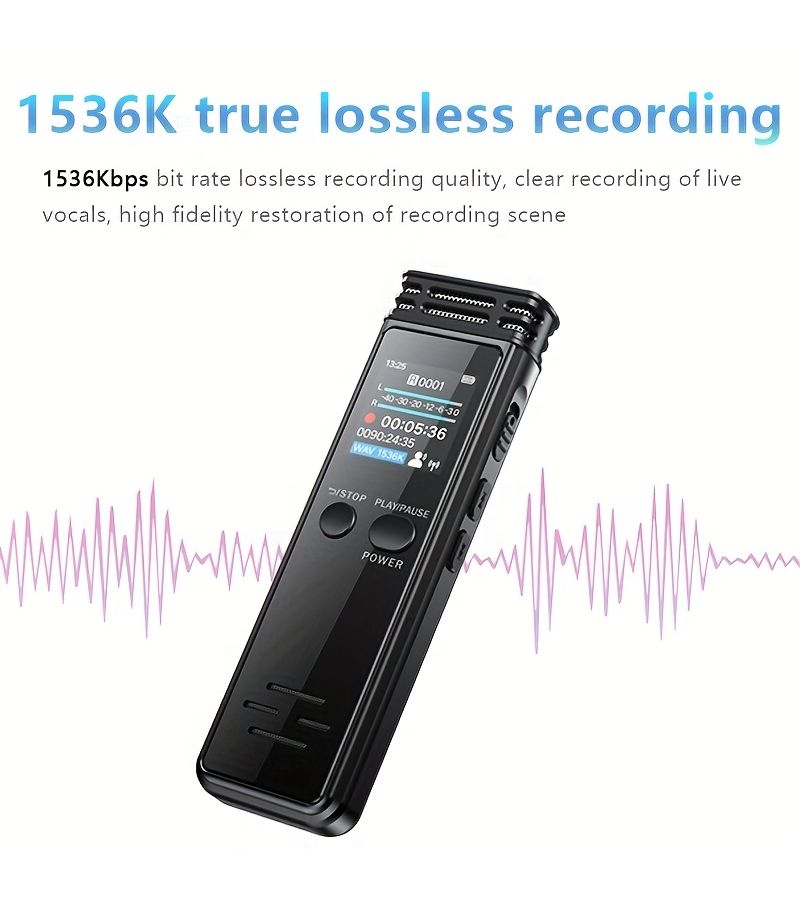 64GB Voice Activated Audio Recorder Portable USB MP3 Player Noise Reduction One Click Recording Ideal for Interviews Lectures Meetings Rechargeable Digital Audio Recorder With Playback Black Recording Equipment - Image 3