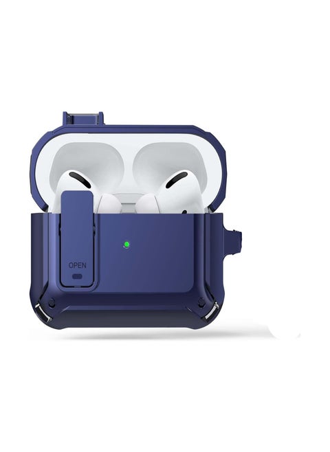 Armor Full-Body Rugged Hard Case with Secure Lock Clip and Keychain for Apple AirPod 3, Wireless Charging (Navy)